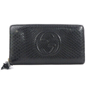 Gucci Soho zip around long wallet black python leather